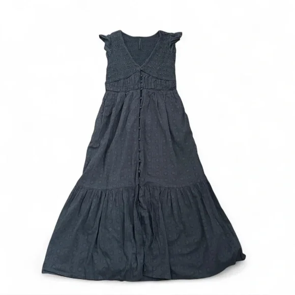 Anthropologie peregrine midi dress cotton smocked slate blue - Picture 2 of 6